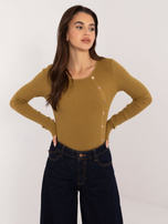 Hurtownia Oliwkowy klasyczny sweter z okrągłym dekoltem