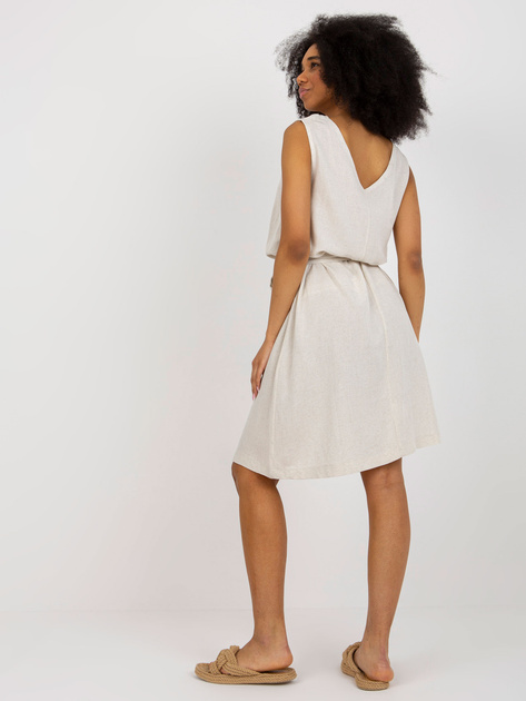 Hurtownia Jasnobeżowa letnia sukienka z lnem RUE PARIS