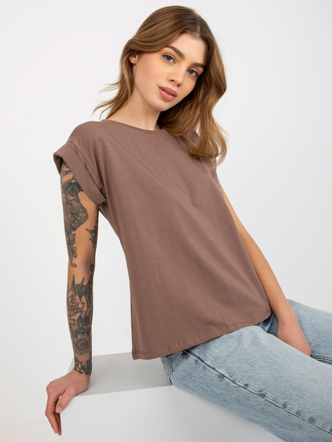 Hurt Brązowy damski t-shirt basic z bawełny Revolution  