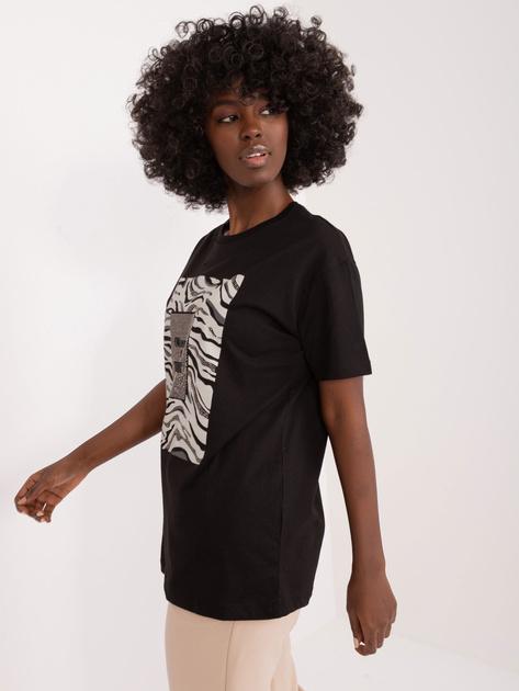 Hurt Czarny damski t-shirt z aplikacją z dżetów