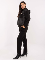 Czarny casualowy komplet z rozpinaną bluzą 