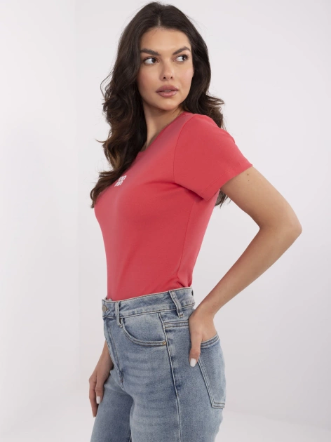 Koralowa damska bluzka z okrągłym dekoltem