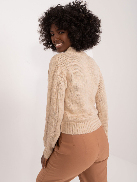 Hurtownia Beżowy krótki sweter z warkoczami MAYFLIES