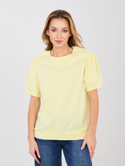 Pastelowa żółta bluzka basic z okrągłym dekoltem RUE PARIS