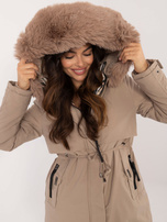 Hurt Beżowa zimowa kurtka parka z kieszeniami