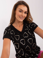 Hurt Czarna bluzka z błyszczącym nadrukiem RUE PARIS