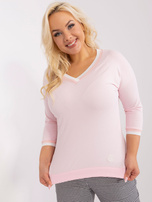Hurt Light pink smooth plus size blouse with ribbing.