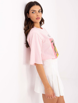 Hurt Jasnoróżowy damski t-shirt oversize z napisami