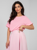 Pastelowa różowa bluzka basic o kroju oversize RUE PARIS  