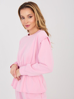 Pastelowy różowy dresowy komplet ze ściąganą talią RUE PARIS  