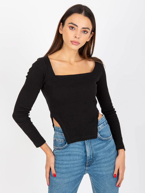 Hurt Czarna krótka bluzka prążkowana z rozcięciami OCH BELLA