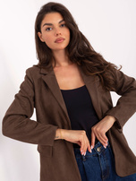 Brązowa zamszowa marynarka z imitacją kieszeni