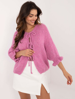 Hurt Brudnoróżowy casualowy sweter oversize z rękawem 3/4