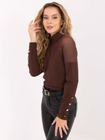 Brązowa elegancka bluzka z długim rękawem RUE PARIS 