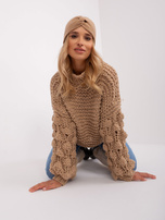 Hurt Beżowy sweter oversize z okrągłym dekoltem