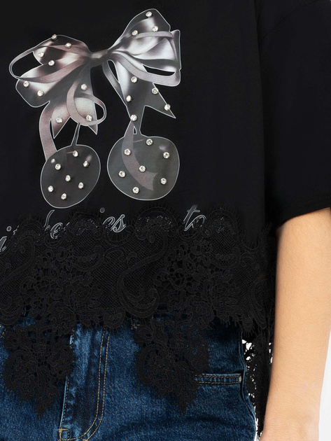 Czarna bawełniana bluzka z cyrkoniami