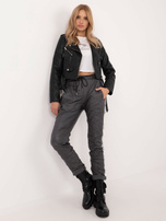 Hurt Grafitowe spodnie ze skóry ekologicznej z lampasami