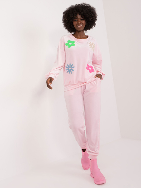 Hurt Jasnoróżowy casualowy komplet welurowy z bluzą