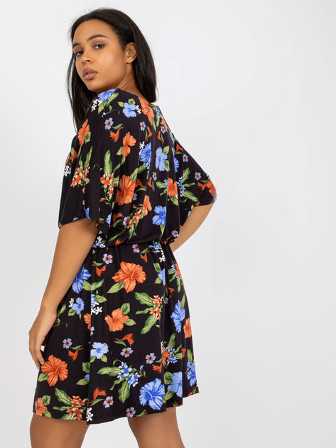 Hurtownia Czarno-niebieska mini sukienka plus size z wiskozy