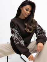 Czekoladowa bluza z bufiastym rękawem RUE PARIS 