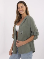 Khaki muslin shirt with a hood.