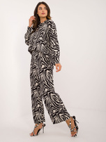 Hurt Ecru-czarny casualowy komplet w zebrę ze spodniami