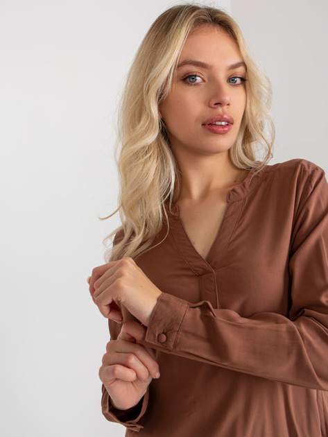 Hurt Brązowa luźna bluzka damska z wiskozy SUBLEVEL