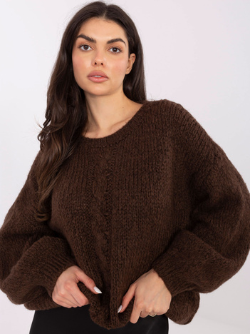 Ciemnobrązowy sweter oversize z bufiastym rękawem