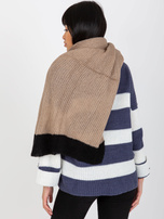 Hurtownia Beżowo-czarny długi szal damski z dzianiny