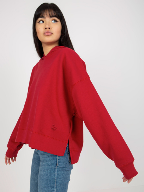 Hurt Ciemnoczerwona dresowa bluza z kapturem z naszywką MAYFLIES