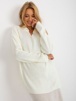 Hurt Ecru długi sweter oversize z kołnierzykiem RUE PARIS