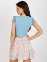 Hurt hellblau Baumwollbluse mit Spitzenstreifen.