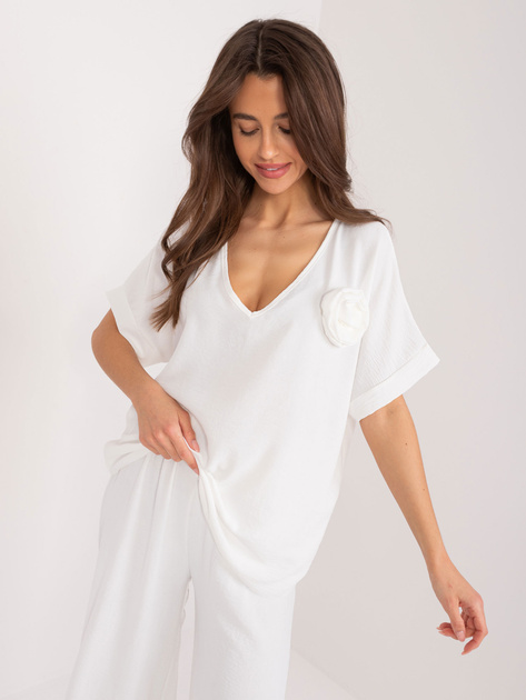 Hurtownia online Ecru bluzka oversize z dekoltem V