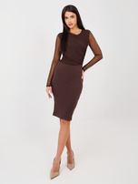 Czekoladowa dopasowana spódnica w prążek RUE PARIS