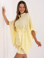 Jasnożółty komplet z koszulą o kroju kimono