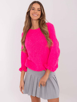 Hurtownia Fluo różowy damski sweter oversize z wełną