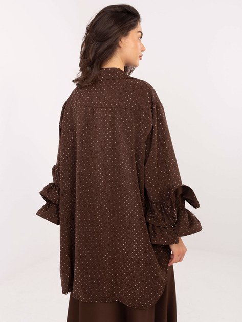 Czekoladowa elegancka koszula z aplikacjami