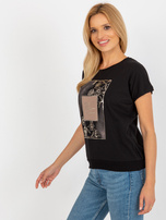 Schwarzes Baumwollshirt mit Druck RUE PARIS.