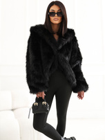 Black fur jacket with a hood.