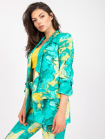 Turkusowa prosta marynarka damska w printy