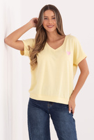 Miętowa damska bluzka oversize z krótkim rękawem