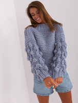 Hurt Brudnoniebieski sweter oversize z bufiastym rękawem