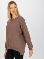 Hurtownia Brązowa dresowa bluza basic z długim rękawem 