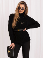 Schwarzer, durchbrochener Oversize-Pullover mit Rollkragen RUE PARIS.