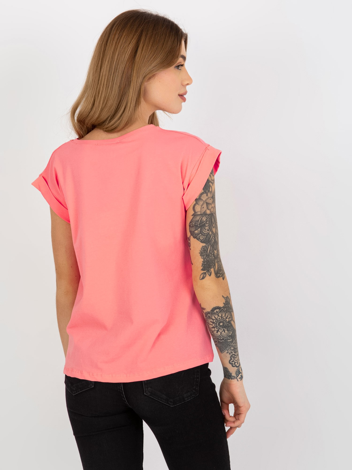 Brzoskwiniowy gładki t-shirt basic z bawełny Revolution