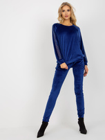 Hurt Kobaltowy damski komplet welurowy z aplikacją z dżetów