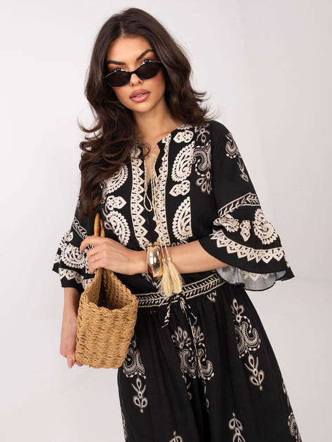 Czarny letni komplet z szerokimi spodniami