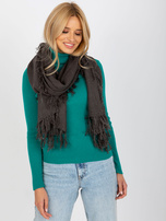 Hurt Ciemnoszary szal damski z frędzlami