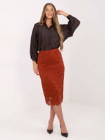 Ceglasta koronkowa spódnica z podszewką