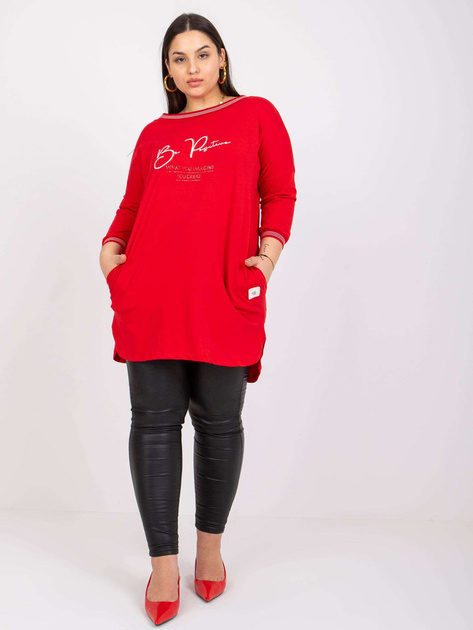Czerwona dresowa tunika plus size z napisami Blanche